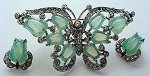 Wonderful celadon green butterfly pin and matching clip earrings will cool your hot summer nights!