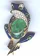 Blue and green enamel frog pin with a glass belly -- great!